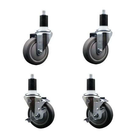 Service Caster 4'' Thermoplastic Rubber Wheel Swivel 1-1/2'' Expanding Stem Caster Set 2 Brakes, 4PK SCC-EX20S414-TPRB-2-TLB-2-112